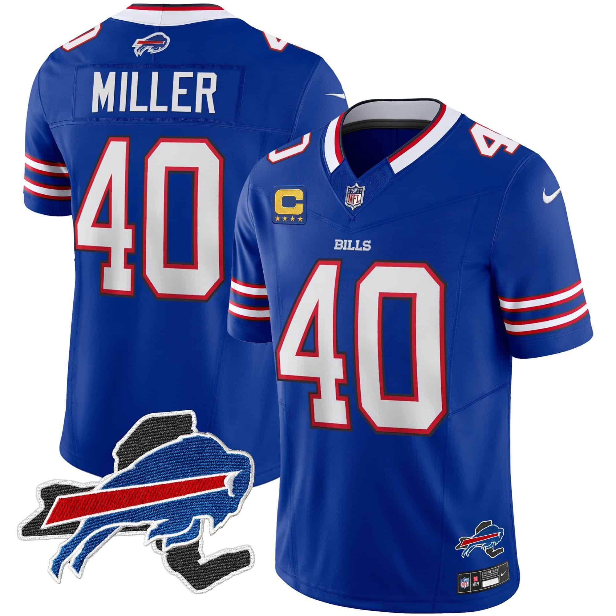 Men Buffalo Bills #40 Miller Blue 2024 Nike Patch Vapor Limited NFL Jersey style 1